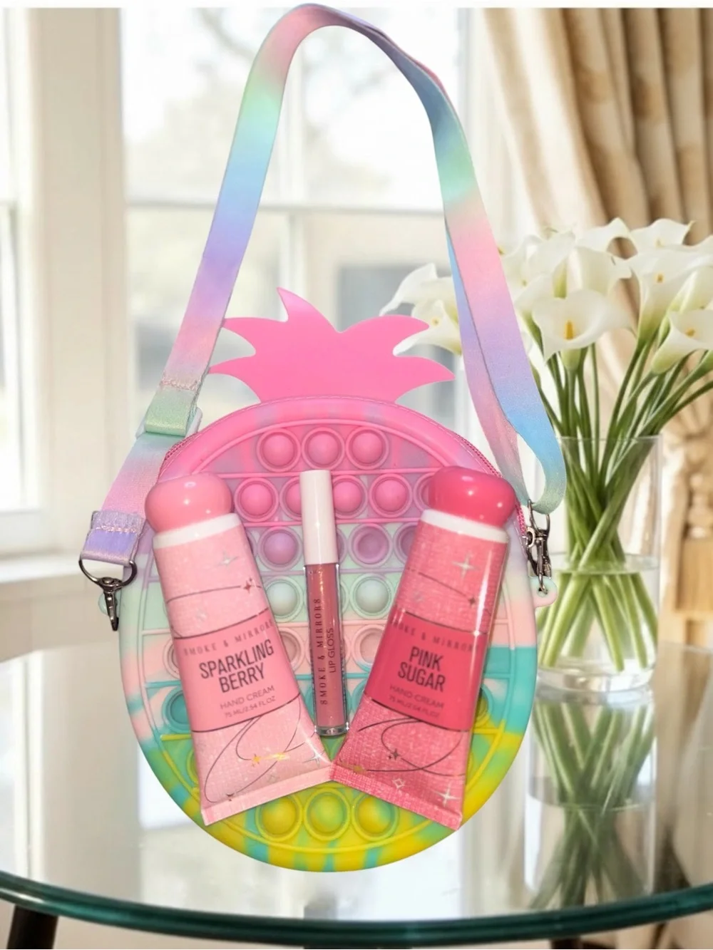 Pastel Pineapple Pop-It Crossbody Bag & Beauty Gift Set 3-Piece